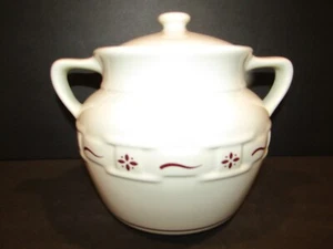 Longaberger Pottery WOVEN TRADITIONS Red Cookie Jar CANISTER Bean Pot W/Handles - Picture 1 of 8
