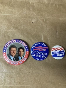 Lot of 3 Vintage Bill Clinton Gore Democrat President Campaign Button Pins -RARE - Picture 1 of 3