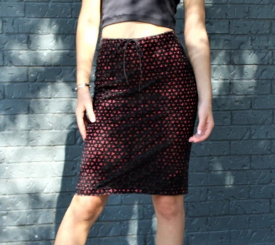 Винтажная юбка лазерной резки Betsey Johnson XS/Small черная бархатная красная атласная - Изображение 1 из 4