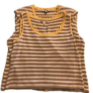 St. John Womens Tank And Cardigan Sweater Brown Wool Blend Stripe Long Sleeve L - Picture 1 of 12