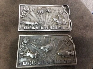 1983 & 1984 Kansas Wildlife Federation Vintage Belt Buckles - Picture 1 of 5