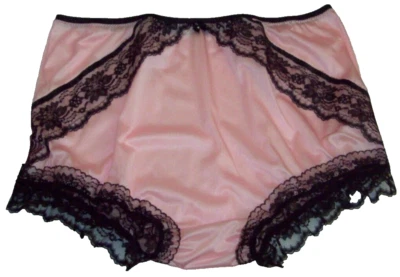 РОЗОВЫЕ и ЧЕРНЫЕ нейлоновые трусики Tricot Bloomer SISSY — мужские женские пояс 39–54 дюйма 2X - Изображение 1 из 4