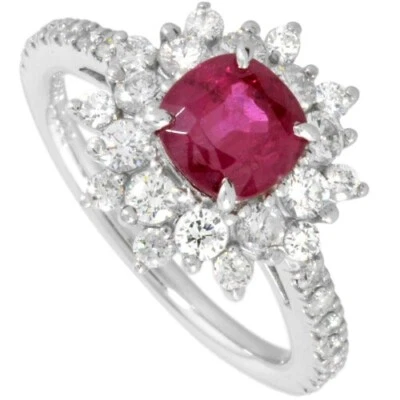 Unbranded Anello Rubino 1.42ct #12 Pt900 Platino Diamante 0.75ct 6.5g W/ - Immagine 1 di 4