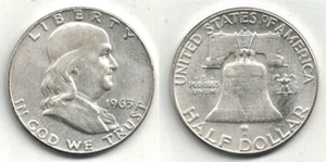 1963-D Franklin Half Dollar -- eine schön aussehende problemlose unzirkulierte Münze - Bild 1 von 1