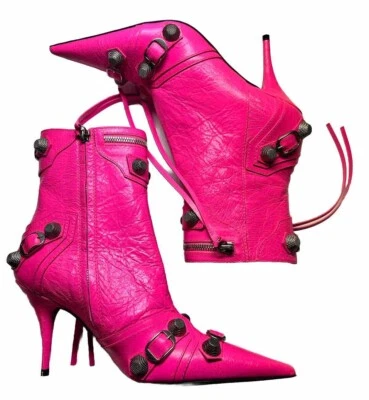 Botines Balenciaga Cagole Piel de Cordero Hebilla Cremallera Rosa UE 37.5 Nuevos $1750 EE. UU. 7 Foto 1 de 4