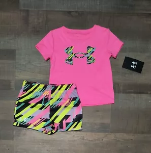 Nuovo! Completo maglietta e pantaloncino bambina Under Armour 2T 3T 4T - Foto 1 di 3