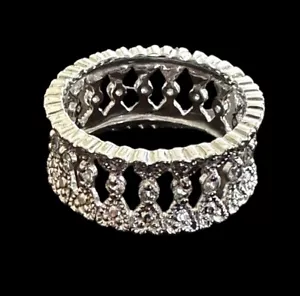 Vintage Avon RJ Graziano Clear CZ Silver Tone Wide Band Size 9 Ring - Picture 1 of 8