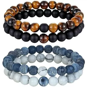 2er SET PARTNER ARMBAND DAMEN HERREN STEIN FREUNDSCHAFTSARMBAND PERLEN BRACELET - Bild 1 von 8