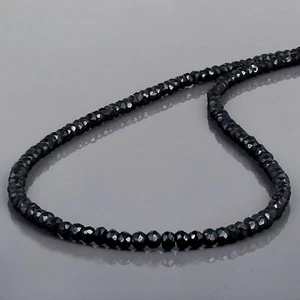 18" Strand Natural Black Spinel Rondelle Beads 925 Silver Chain Necklace Jewelry - Picture 1 of 4
