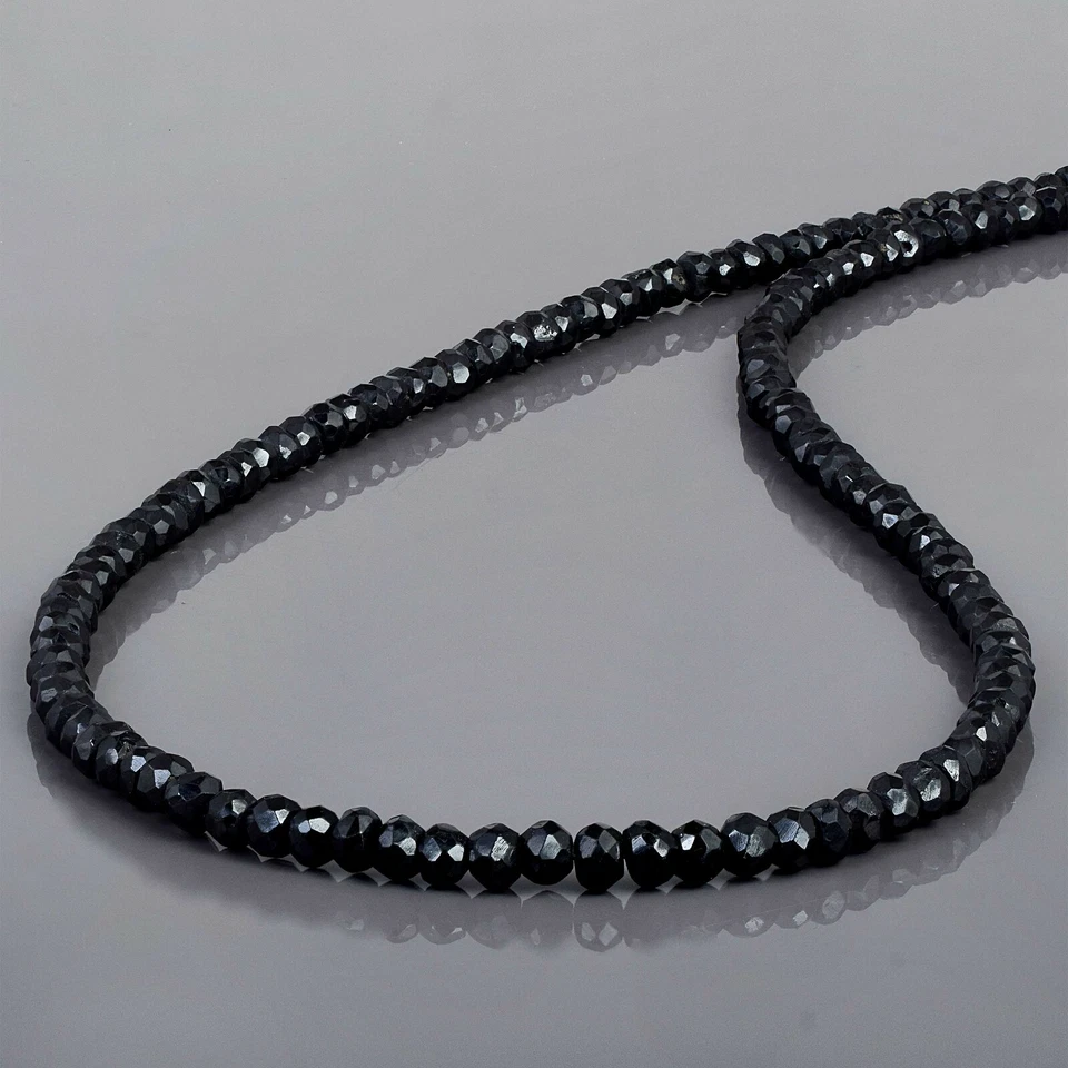 18" Strand Natural Black Spinel Rondelle Beads 925 Silver Chain Necklace Jewelry - Image 1 of 4