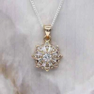 2Ct Round VVS1/D Diamond Flower Pendant Necklace 14K Yellow Gold Over Free Chain - Picture 1 of 4