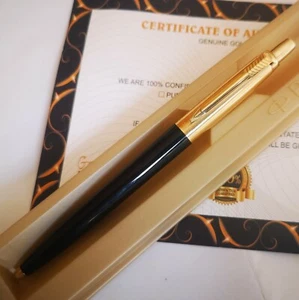 24k Gold Plated Parker Jotter Ballpoint Writing Pen Classic Black In Gift Box - Picture 1 of 3