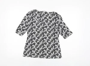 Marks and Spencer Womens White Geometric Cotton Basic T-Shirt Size 12 Scoop Neck - Picture 1 of 10