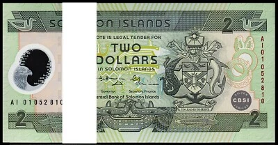 Solomon Islands 2 Dollars 2001, UNC, BUNDLE, Pack 100 PCS, Polymer, Comm, P-23 - Image 1 of 4