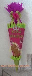 Schultüten Bastelset Pferde braun mit Hufeisen/ pink-grün+2 - Bild 1 von 3