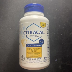 Citracal Calcium Supplement +Vitamin D3 Slow Release 1200 80 Ct Exp 6/25 - Picture 1 of 2