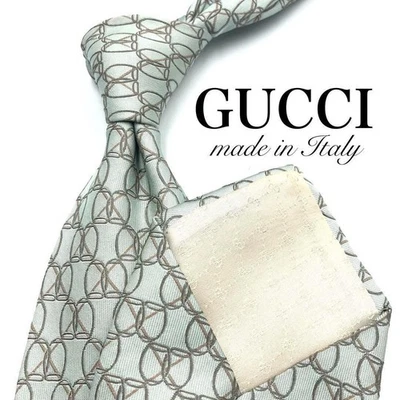 Галстук галстук GUCCI светло-зеленый геометрический мужской подлинный 100% шелк сделано в Италии - Изображение 1 из 4