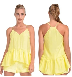 Nuevo sin etiquetas Cinq à Sept Janet 100 % seda cuello en V volantes dobladillo superior, amarillo, pequeño - Imagen 1 de 5
