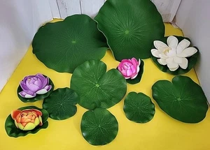 11 Stück schwimmende Schaum Lotusblüten künstliche Lotusblätter, Lilien Pads NEU - Bild 1 von 9