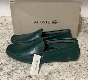 Lacoste Men's Concours Driving Style Leather Loafers Dark Green Size 10 New - Picture 1 of 12