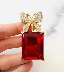 Vintage Kenneth Jay Lane Gold Plated Red Crystal Butterfly Brooch - Picture 1 of 2