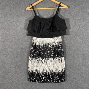 Review Dress Womens 8 Pencil Monochrome Satin Ruffles Evening Formal Cocktail - Picture 1 of 13
