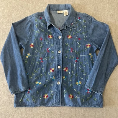 Camisa vaquera Bobbi Brooks para mujer talla grande ¡Bolsillos bordados florales con botones! Foto 1 de 4