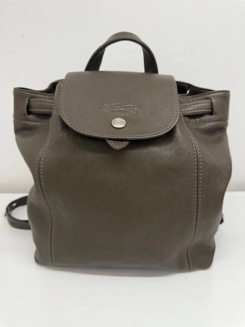 Authentic LONGCHAMP Olive Green Leather Backpack - Image 1 of 4