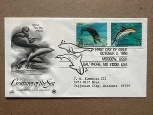 2510-11 Creatures of the Sea FDC Art Craft 1990 Dual Post: Baltimore, Moscow - Picture 1 of 2