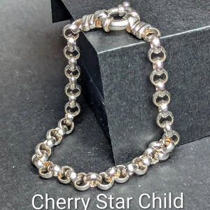 Polished Large Rolo Link Bolt Clasp Bracelet In Sterling 925 silver - Foto 1 di 7