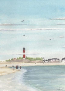 Original Aquarell -Nordsee,Insel,Sylt - Leuchtturm Hörnum - Bild 1 von 1