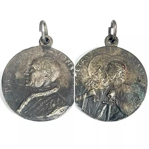 Pope Pius XII Max Saint Peter Paul 1" Vtg Catholic Charm Pendant Medal Vatican - Picture 1 of 4
