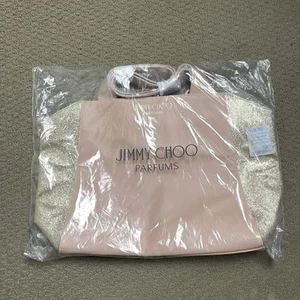 Jimmy Choo Pink Glitter Tote Bag NWT Logo Shopper Handbag PU - Picture 1 of 8