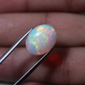 3.7Ct 13.8x10.9 MM Real AAA Flashy Multi Fire White Ethiopian Opal Oval Cabochon - Picture 1 of 10