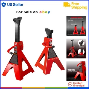 12 Ton Steel Jack Stands Adjustable Height Lock Support for Cars SUVs 2 Pack - Picture 1 of 8
