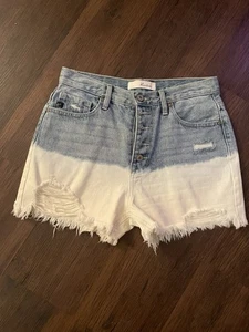 KanCan pantaloncino donna MEDIA blu/bianco denim invecchiato orlo sfilacciato strappato - Foto 1 di 9