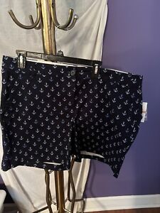 Crown & Ivy Caroline Shorts Navy Blue and White Anchor Print Flat Front Size 16W