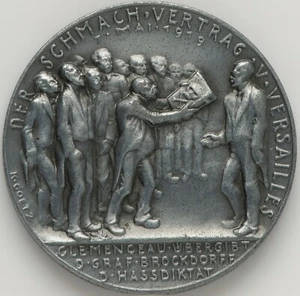 Germany - 1929 Weimar Republic "Treaty of Versailles" White Metal Medal - RARE - Picture 1 of 2