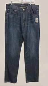 Lucky Brand Jeans 221 Mens 34 x 36 Straight Dark Denim Cotton Linen NEW READ - Picture 1 of 9