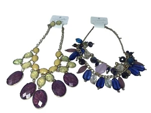 2 Charming Charlie Necklace Lot 1 Earring Set NWT Purple Aurora Borealis Accents - Picture 1 of 7