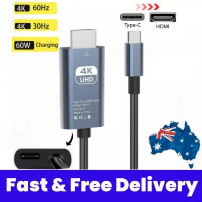 USB C to 4K HDMI Cable Video Converter Adapter Type C to HDMI 4K 30HZ with PD - image 1 of 4