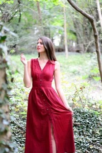 Maxi Vestido Pierna Abierta con Encaje Frontal 100% Algodón Bohemio Muchos Colores - Imagen 1 de 10