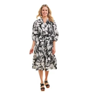 Mlle Gabrielle Floral Belted Shirt Dress Womens 1X Black White 100% Cotton Boho - Picture 1 of 8