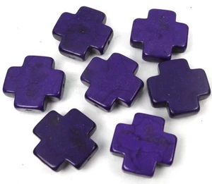 25mm Dark Purple Howlite Turquoise Cross Beads (7 pcs) - Picture 1 of 2