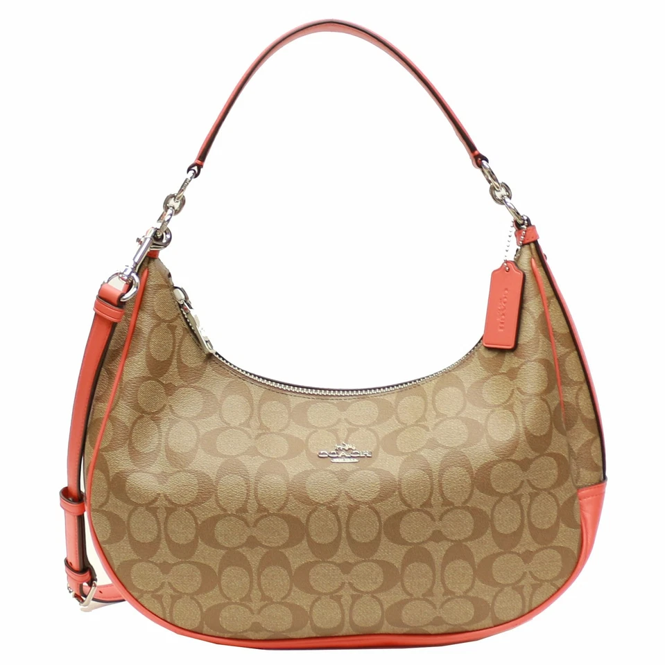 Coach F58288 Signature Harley East West Hobo Khaki Bright Orange Authentic