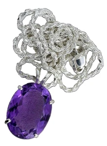 Collar de cadena de cuerda de 20" colgante de amatista de color rico ovalado de 15,51 quilates - Imagen 1 de 2