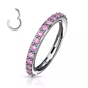 Piercing Ohr Ring Scharnier Fassung Strasssteine Rosa - Bild 1 von 1
