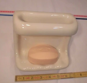 Glossy Biscuit: Ceramic Soap Dish Tray with washcloth holder/Grab Bar, NEW STOCK - Picture 1 of 12