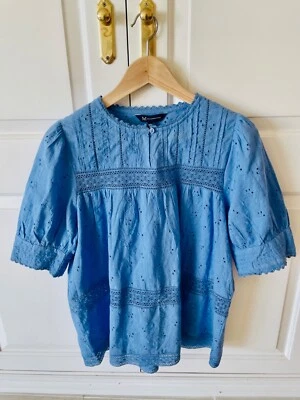 Crew clothing size 10 Blue Broderie Neck Blouse - Image 1 of 3