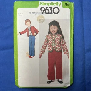 Simplicity 9630 Sewing Child's Pants Shirt Quilted Jacket or Vest Size 3 Cut - Picture 1 of 4